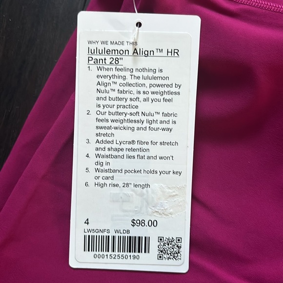LULULEMON ALIGN HR LEGGINGS 28” in WILD BERRY (WLDB) SZ 8 NWT - Picture 6 of 14